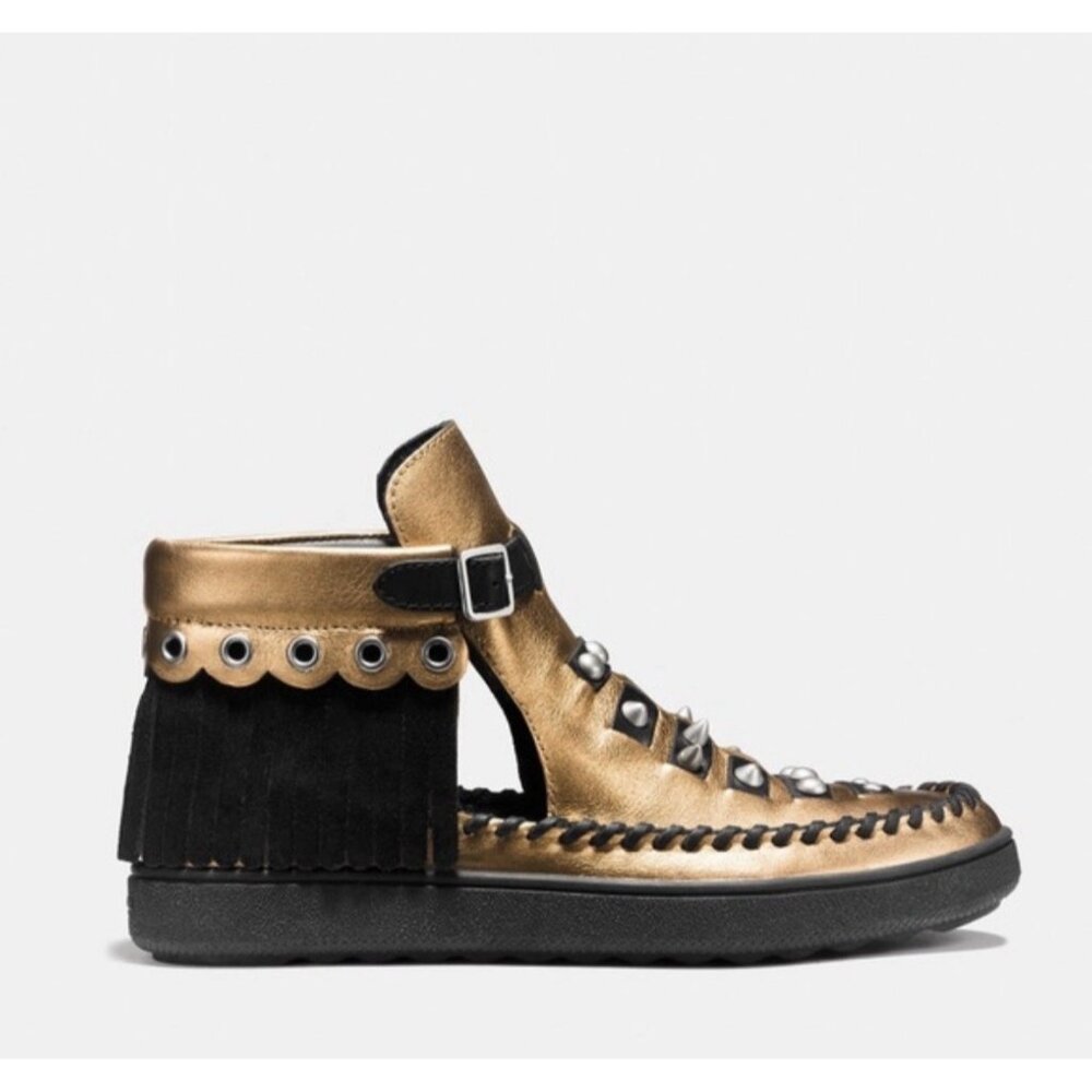 New Coach Women’s 5.5 Roccasin Cut Out Sneakers NIB Copper/Black Moccasin Studs